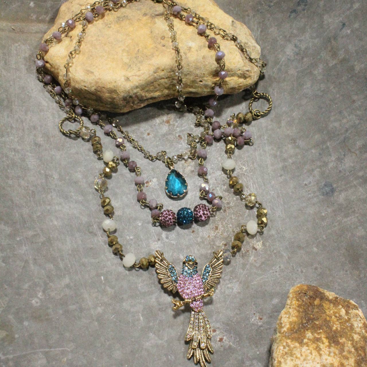 On Her Perch Purple Bird Layered Necklace - Juli's Wearable Art