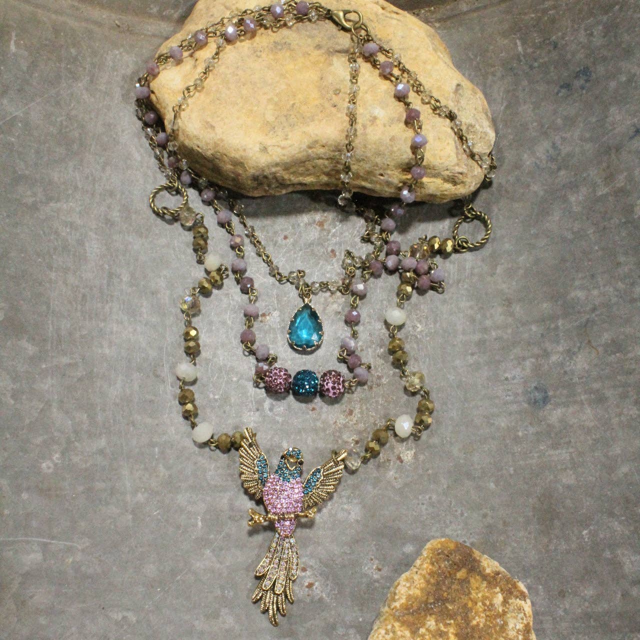 On Her Perch Purple Bird Layered Necklace - Juli's Wearable Art