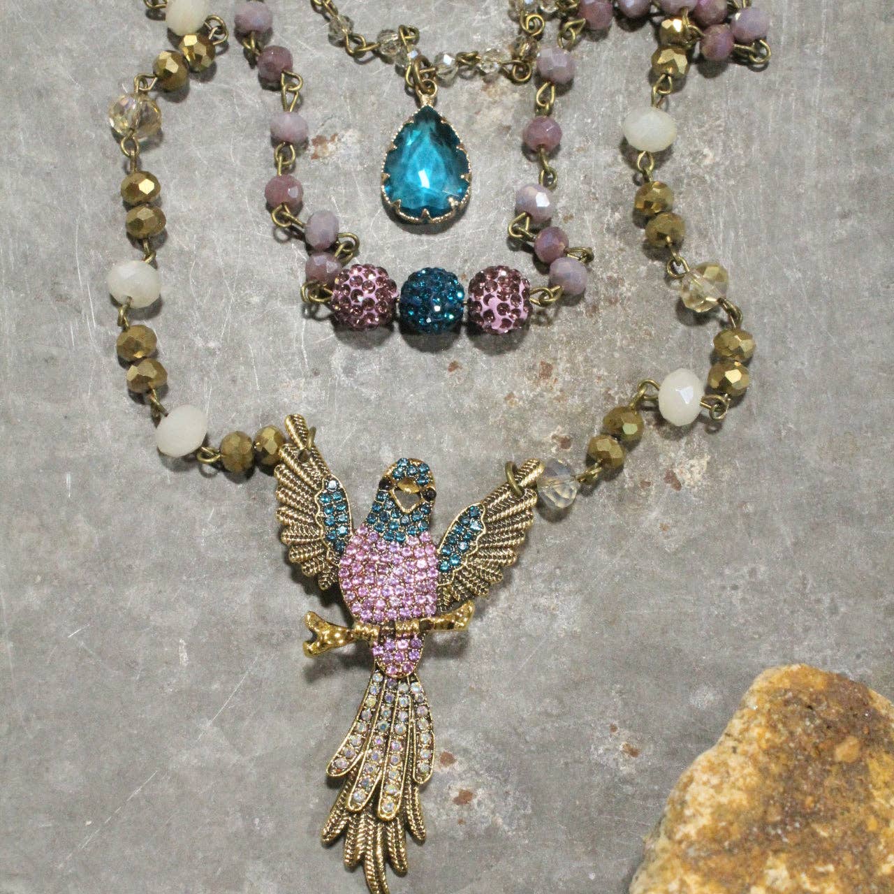 On Her Perch Purple Bird Layered Necklace - Juli's Wearable Art