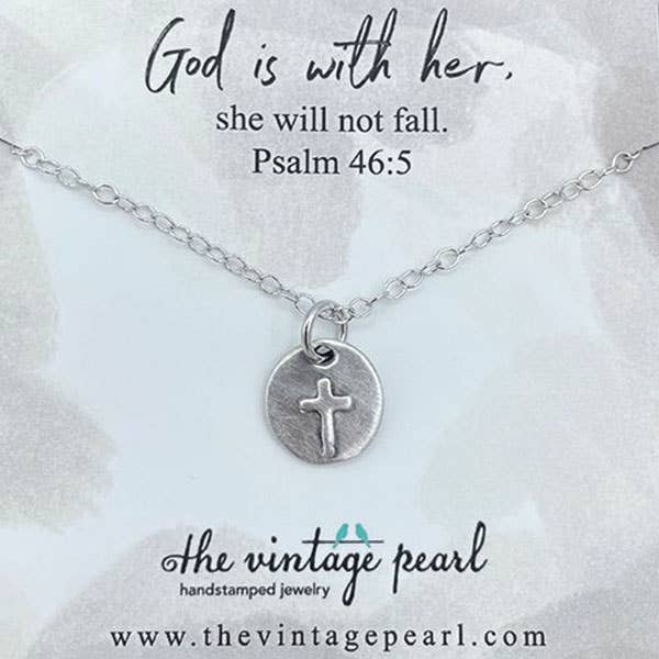 Vintage Pearl Necklace God is With Her (Psalm 46:5)