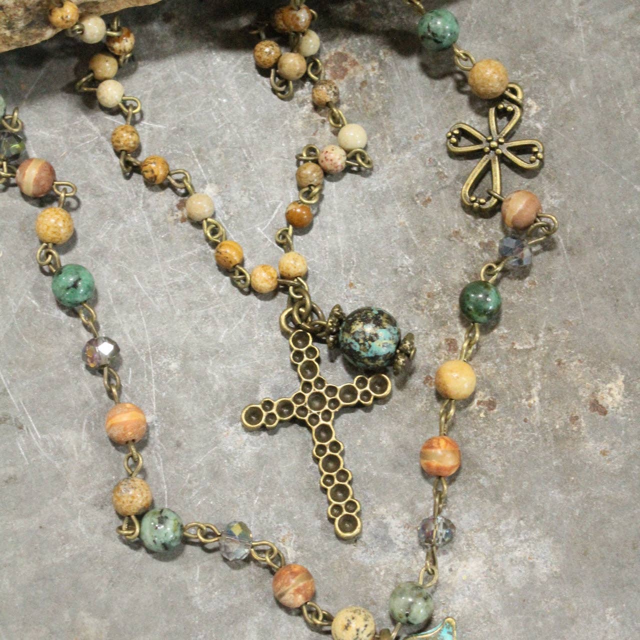 Packed With Jade & Patina Cross Layered Necklace - Juli's Wearable Art
