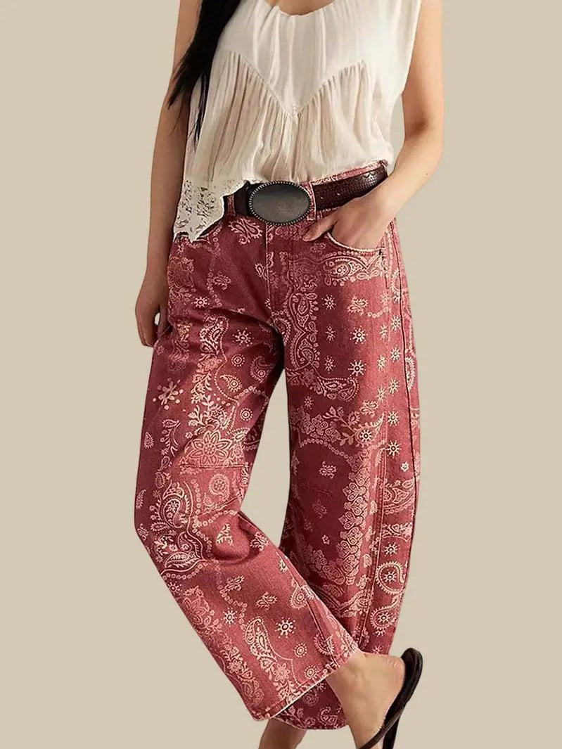 Paisley Pattern Straight Pants - Juli's Wearable Art