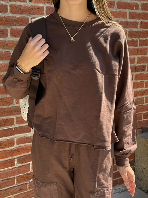 Patched Garment Dyed Sweatshirt | Espresso - Juli's Wearable Art
