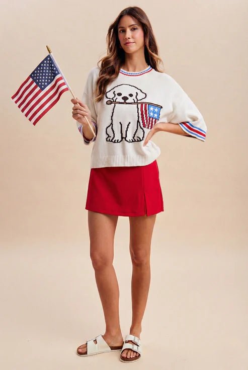 Patriotic Pup Graphic Sweater - Juli's Wearable Art