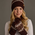 Patterned Faux Fur Pom Hat | Brown, Mocha & Light Taupe - Juli's Wearable Art
