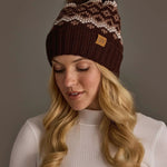 Patterned Faux Fur Pom Hat | Brown, Mocha & Light Taupe - Juli's Wearable Art