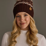 Patterned Faux Fur Pom Hat | Brown, Mocha & Light Taupe - Juli's Wearable Art