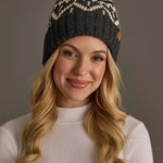 Patterned Faux Fur Pom Hat | Charcoal & Beige - Juli's Wearable Art