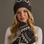 Patterned Fleece Lined Mittens | Charcoal & Beige - Juli's Wearable Art
