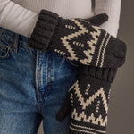 Patterned Fleece Lined Mittens | Charcoal & Beige - Juli's Wearable Art
