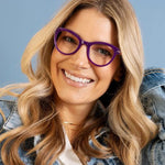 Peepers Daphne Blue Light Readers - Purple/Coral Check - Juli's Wearable Art
