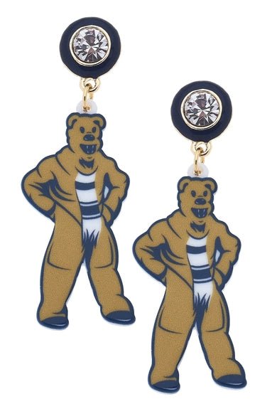 Penn State Nittany Lion Resin Mascot Earrings in Navy/Gold - Juli's Wearable Art