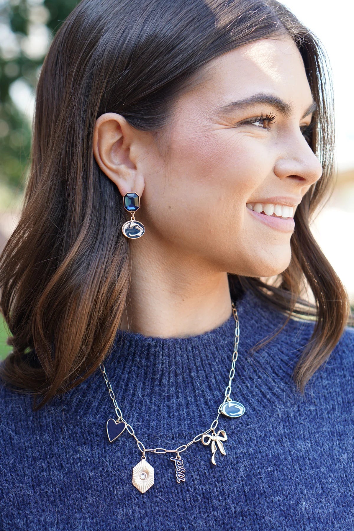 Penn State Nittany Lions Rhinestone Enamel Logo Earrings in Shiny Gold - Juli's Wearable Art