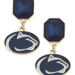 Penn State Nittany Lions Rhinestone Enamel Logo Earrings in Shiny Gold - Juli's Wearable Art