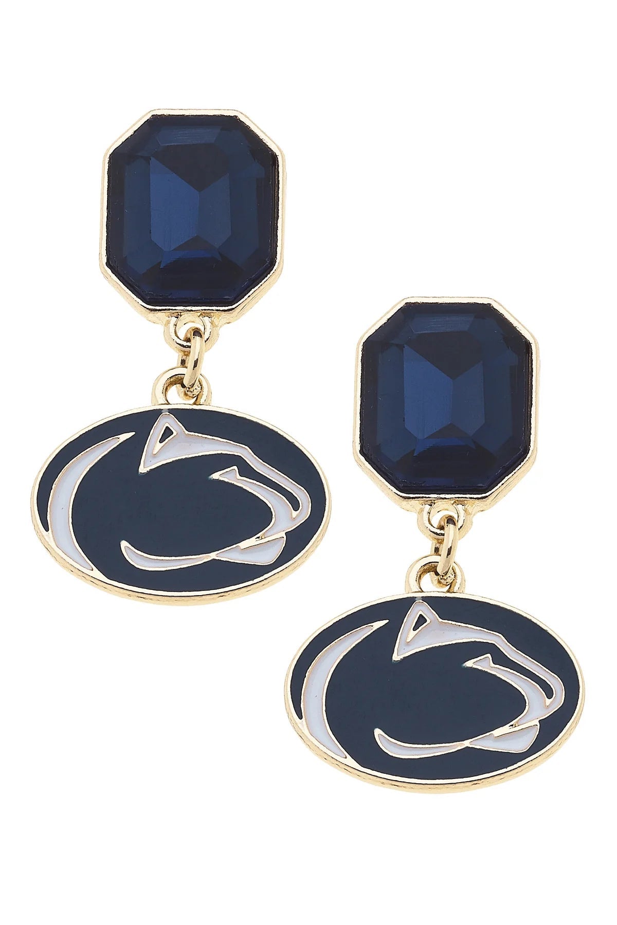 Penn State Nittany Lions Rhinestone Enamel Logo Earrings in Shiny Gold - Juli's Wearable Art