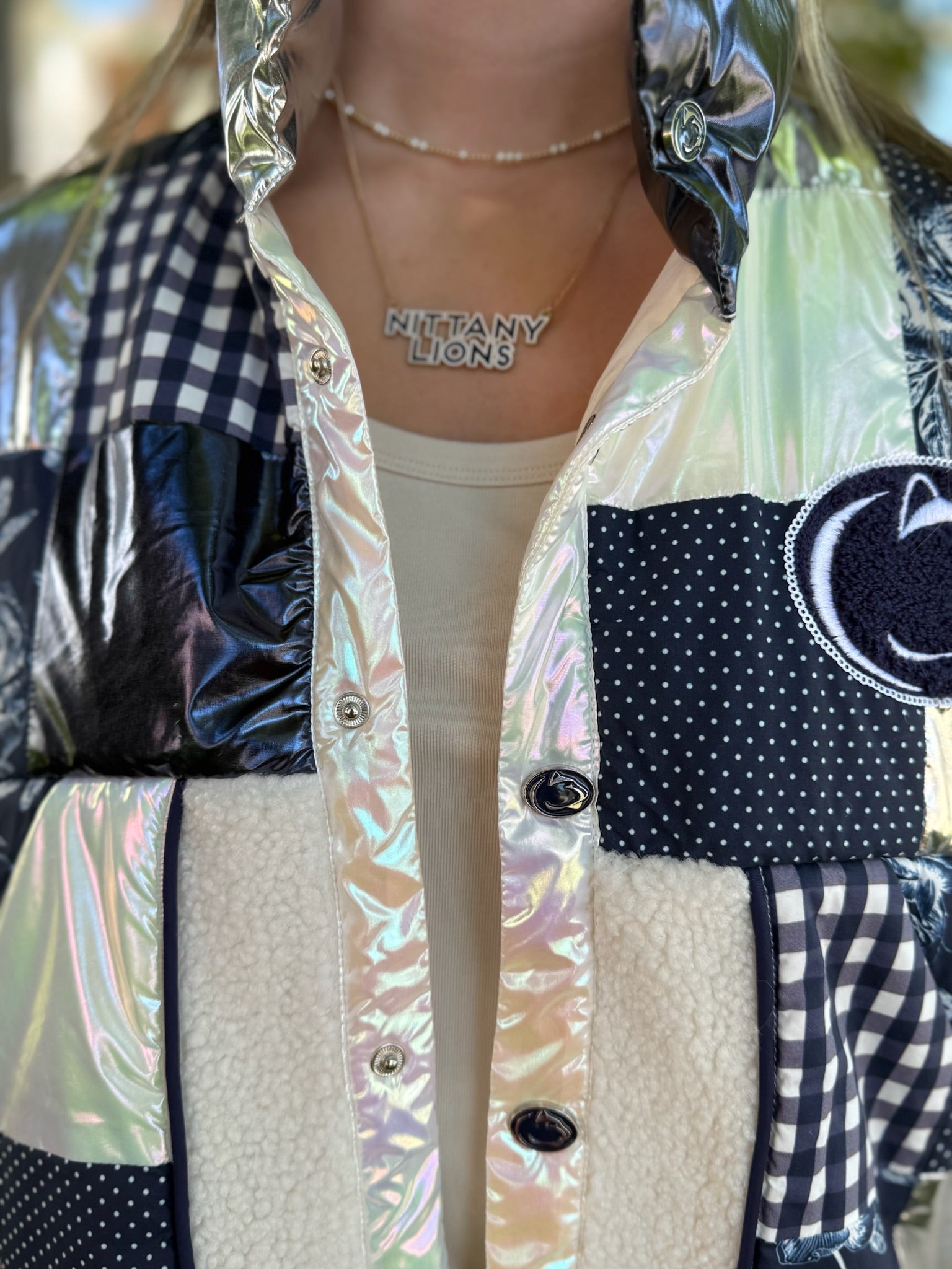 Penn State Patchwork Sherpa Jacket - Juli's Wearable Art