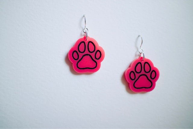 Pink Dog Paw Acrylic Earrings
