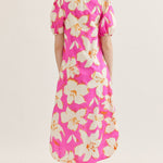 Pink Floral Puff Sleeve Midi Dress - Juli's Wearable Art