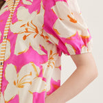 Pink Floral Puff Sleeve Midi Dress - Juli's Wearable Art