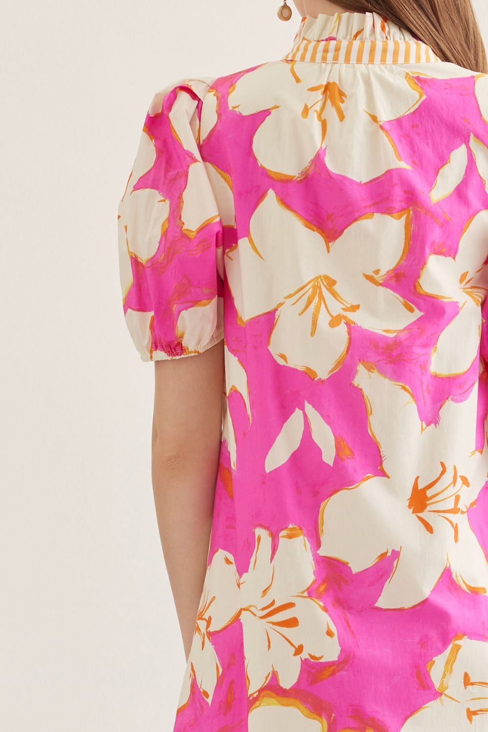 Pink Floral Puff Sleeve Midi Dress - Juli's Wearable Art