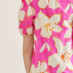 Pink Floral Puff Sleeve Midi Dress - Juli's Wearable Art