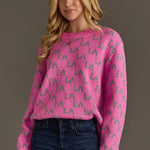 Pink & Green "Fa La La" Christmas Sweater - Juli's Wearable Art