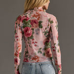 Pink & Green Floral Mesh Top - Juli's Wearable Art