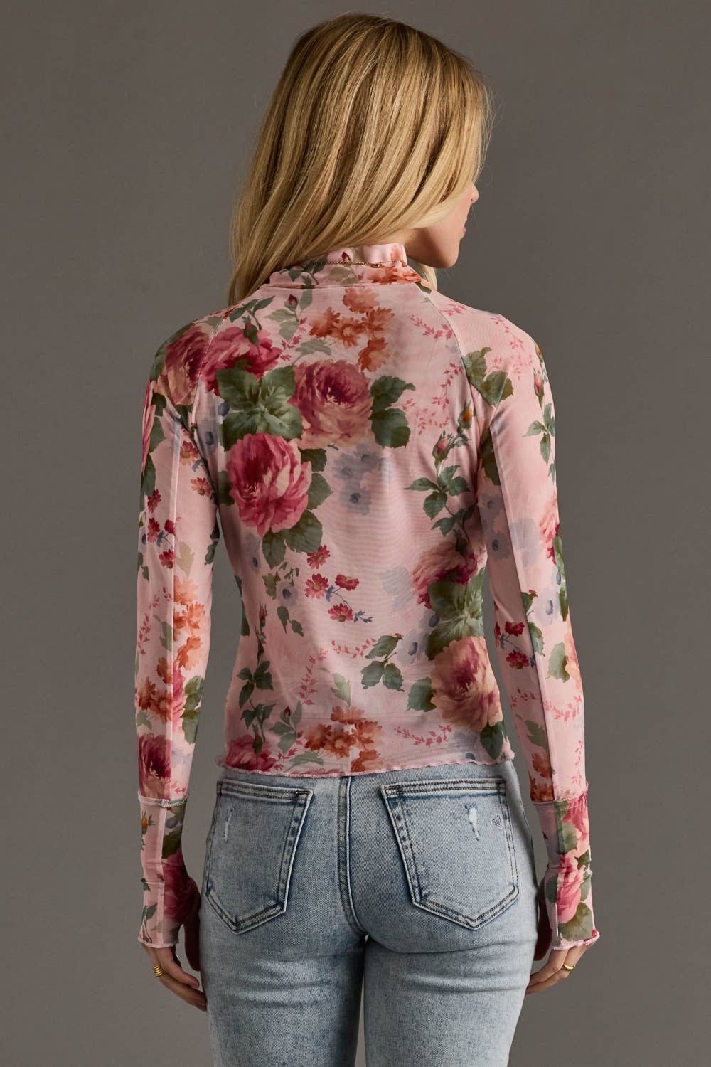 Pink & Green Floral Mesh Top - Juli's Wearable Art