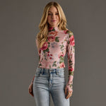 Pink & Green Floral Mesh Top - Juli's Wearable Art