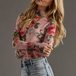 Pink & Green Floral Mesh Top - Juli's Wearable Art