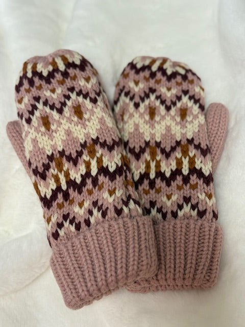 Pink, Ivory, & Rust Multi Patterned Mittens - Juli's Wearable Art