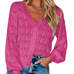 Pink Knitted V - Neck Button - Up Sweater - Juli's Wearable Art