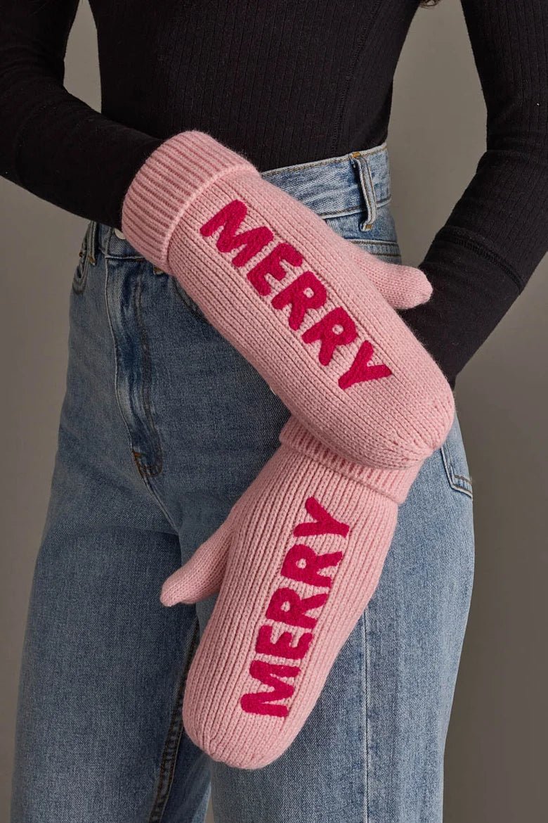 Pink "Merry" Knit Mittens - Juli's Wearable Art