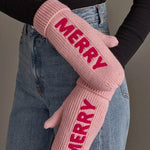 Pink "Merry" Knit Mittens - Juli's Wearable Art