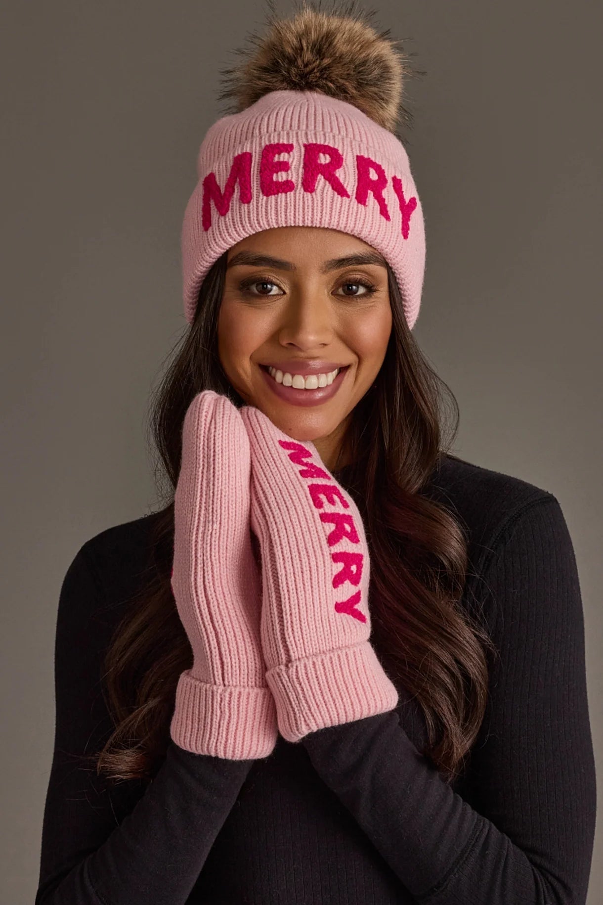 Pink "Merry" Knit Mittens - Juli's Wearable Art
