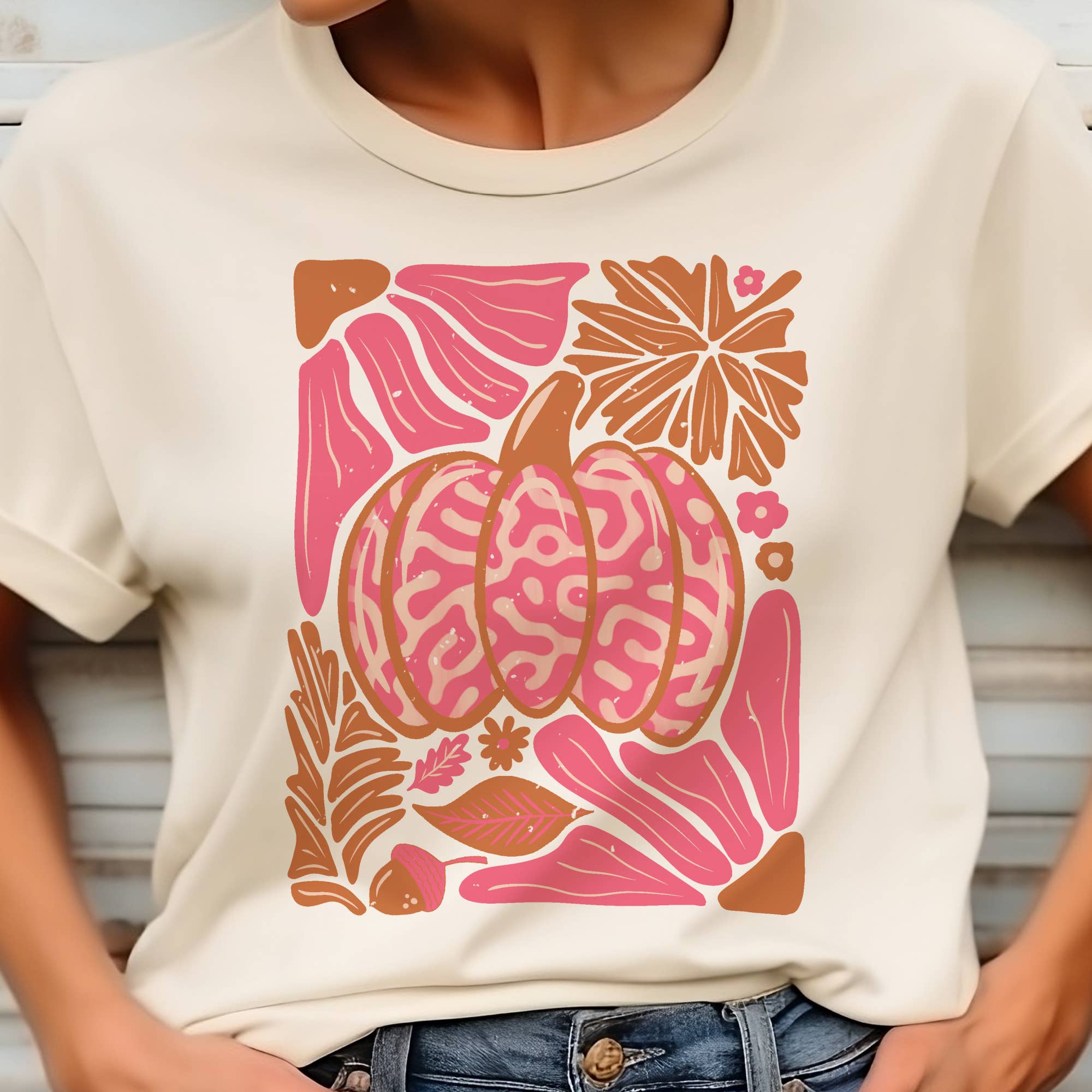 Pink Pumpkin Fall Pink Floral Graphic Tee - Juli's Wearable Art