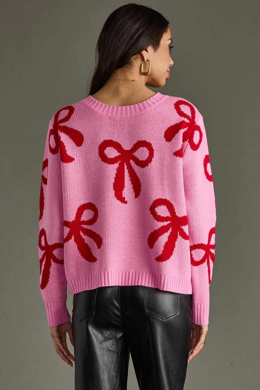 Pink & Red “Bow” Knit Sweater - Juli's Wearable Art