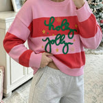 Pink Stripe Holly Jolly Christmas Sweater - Juli's Wearable Art