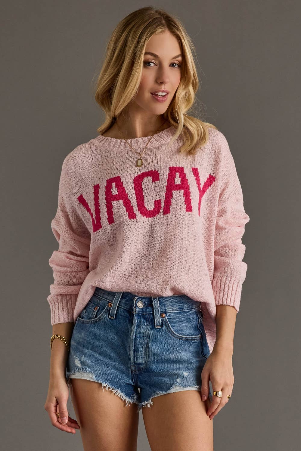 Pink “VACAY” Lightweight Sweater - Juli's Wearable Art