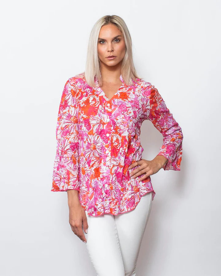 Sno Skins Crinkle Sweetheart Button Down Blouse
