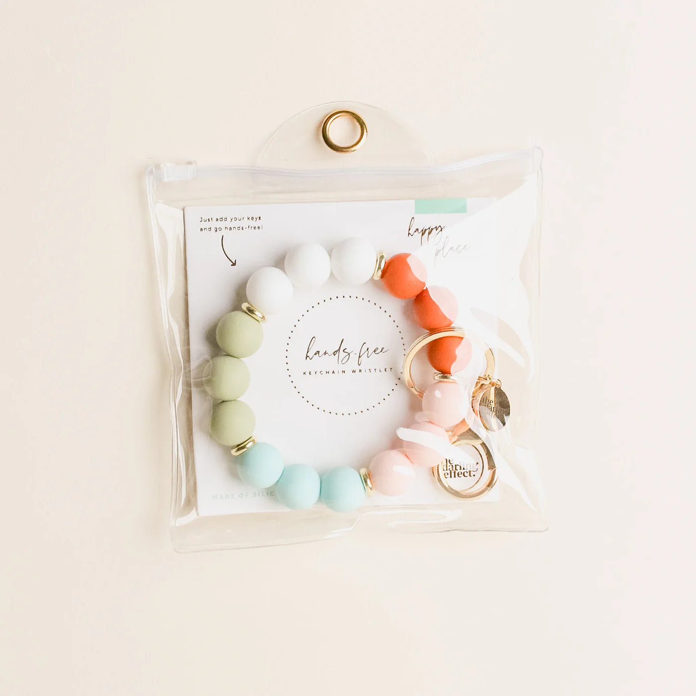 Hands-Free Silicone Beaded Key Chain Wristlet - Happy Place