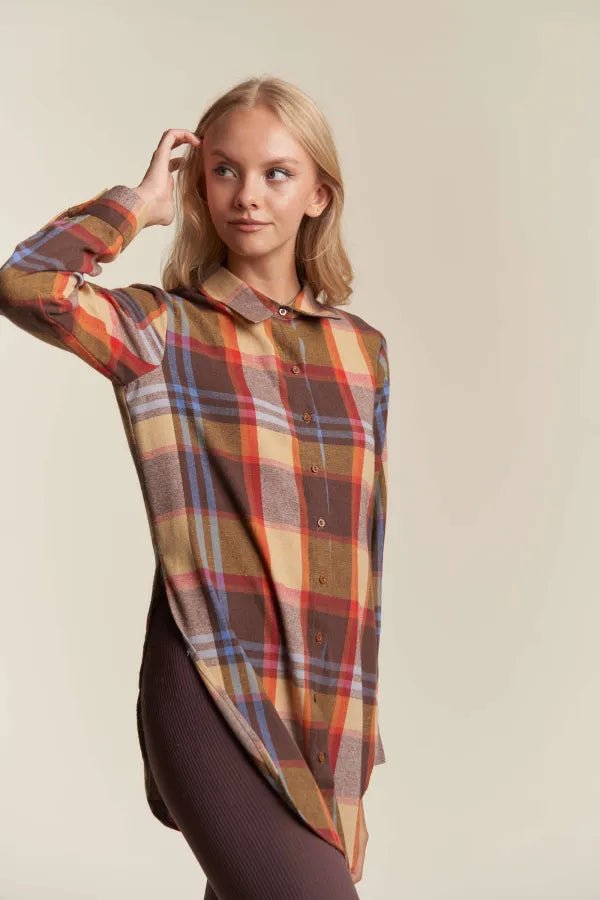 Plaid Button Down Side Slit Shirt – Mustard Combo - Juli's Wearable Art