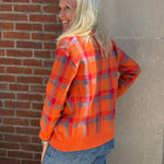 Plaid Collared Button Front Oversized Knit Sweater | Orange - Juli's Wearable Art