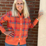 Plaid Collared Button Front Oversized Knit Sweater | Orange - Juli's Wearable Art