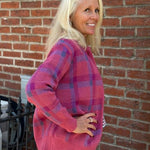 Plaid Collared Button Front Oversized Knit Sweater | Pink - Juli's Wearable Art