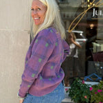 Plaid Collared Button Front Oversized Knit Sweater | Purple - Juli's Wearable Art