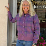 Plaid Collared Button Front Oversized Knit Sweater | Purple - Juli's Wearable Art