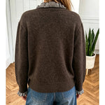 Plaid Ruffle Trim Patchwork Button Sweater Cardigan | Chicory Coffee - Juli's Wearable Art