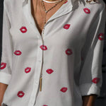 Playful Red Lips Printed Button Blouse - Juli's Wearable Art