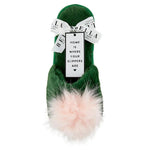 Plush Pom Pom Slippers | Green + Blush - Juli's Wearable Art